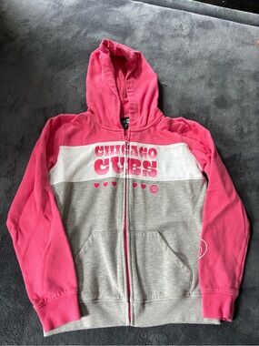 New Era Pink & Gray Chicago Cubs Girls Zip Hoodie
